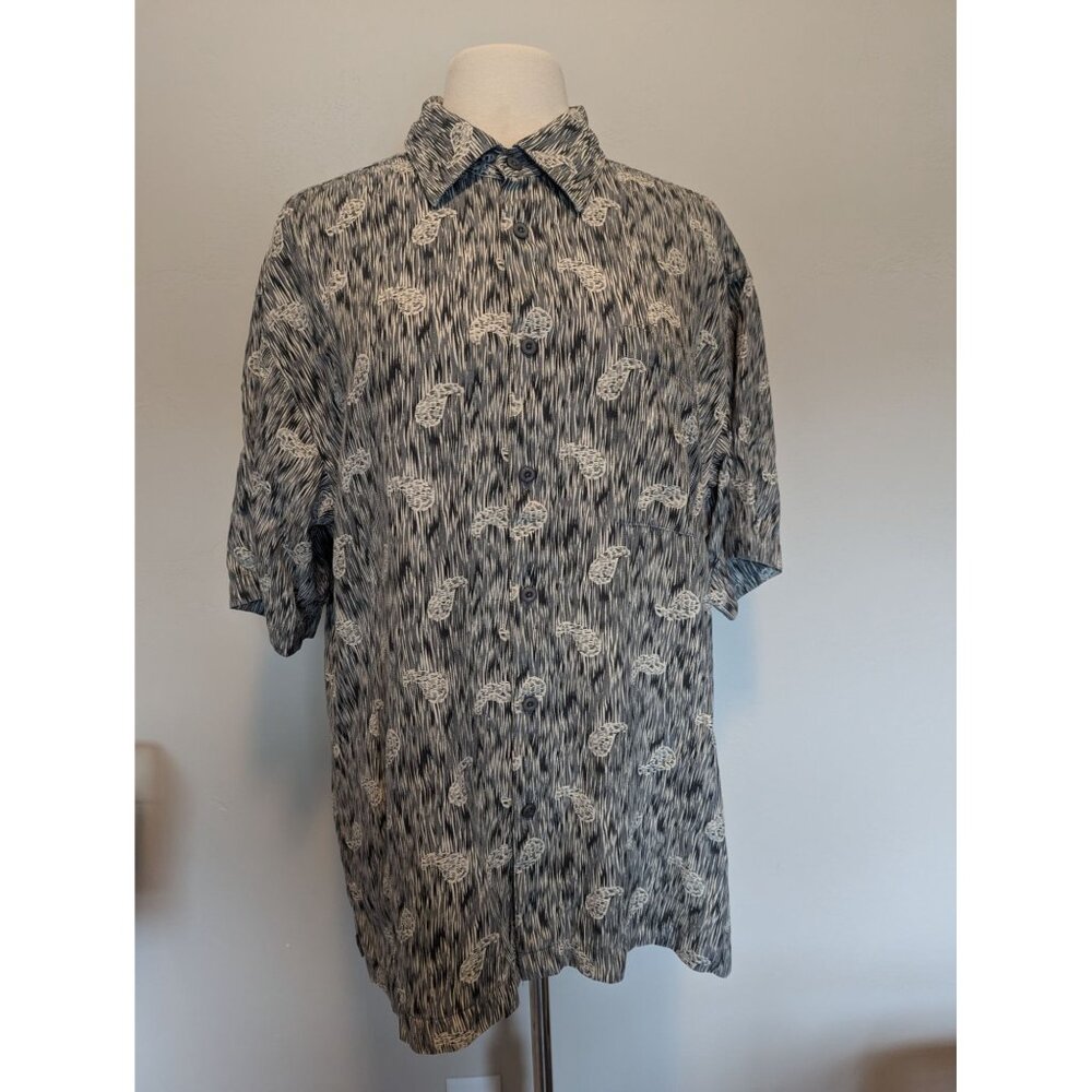 Vintage Silk Mens XL Hawaiian Button-Up Shirt Palm Tree Print